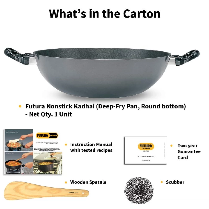 Hawkins Futura Deep Fry Pan, Non Stick Kadai, Round Bottom Kadhai, Black (NK25), 2.5l-5.webp